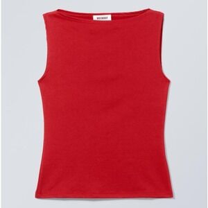 Weekday Annie Sleeveless Boatneck Top Size XS Red Modern Stretch Casual Basic